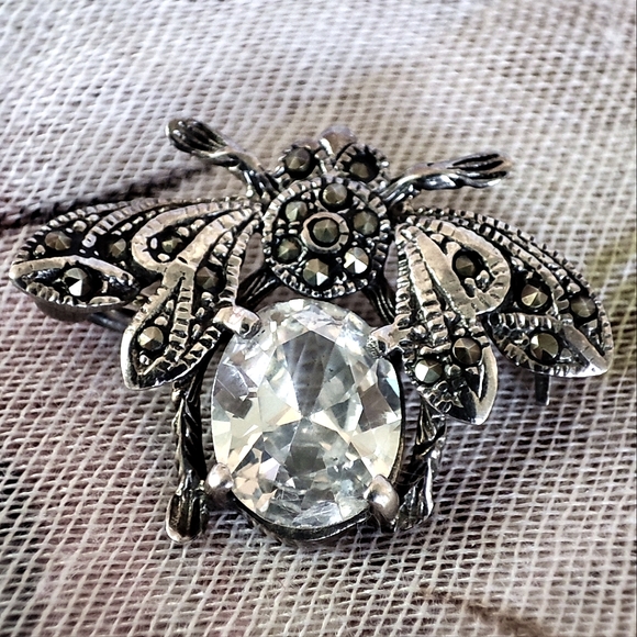 Bee Sterling 925 Signed Clear Cubic Zirconia Brooch Pendant Bug Insect Fly - Picture 14 of 14